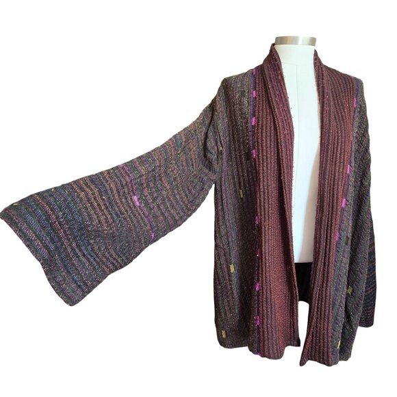 Susan Neal Handwoven Multicolor Open Front Jacket Cardigan Reversible CM2056 - Picture 2 of 16
